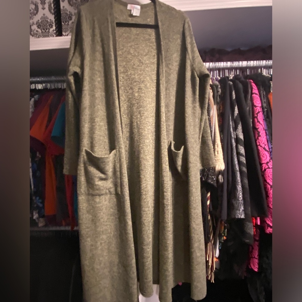 LuLaRoe Green Duster Cardigan With Pockets EUC Large